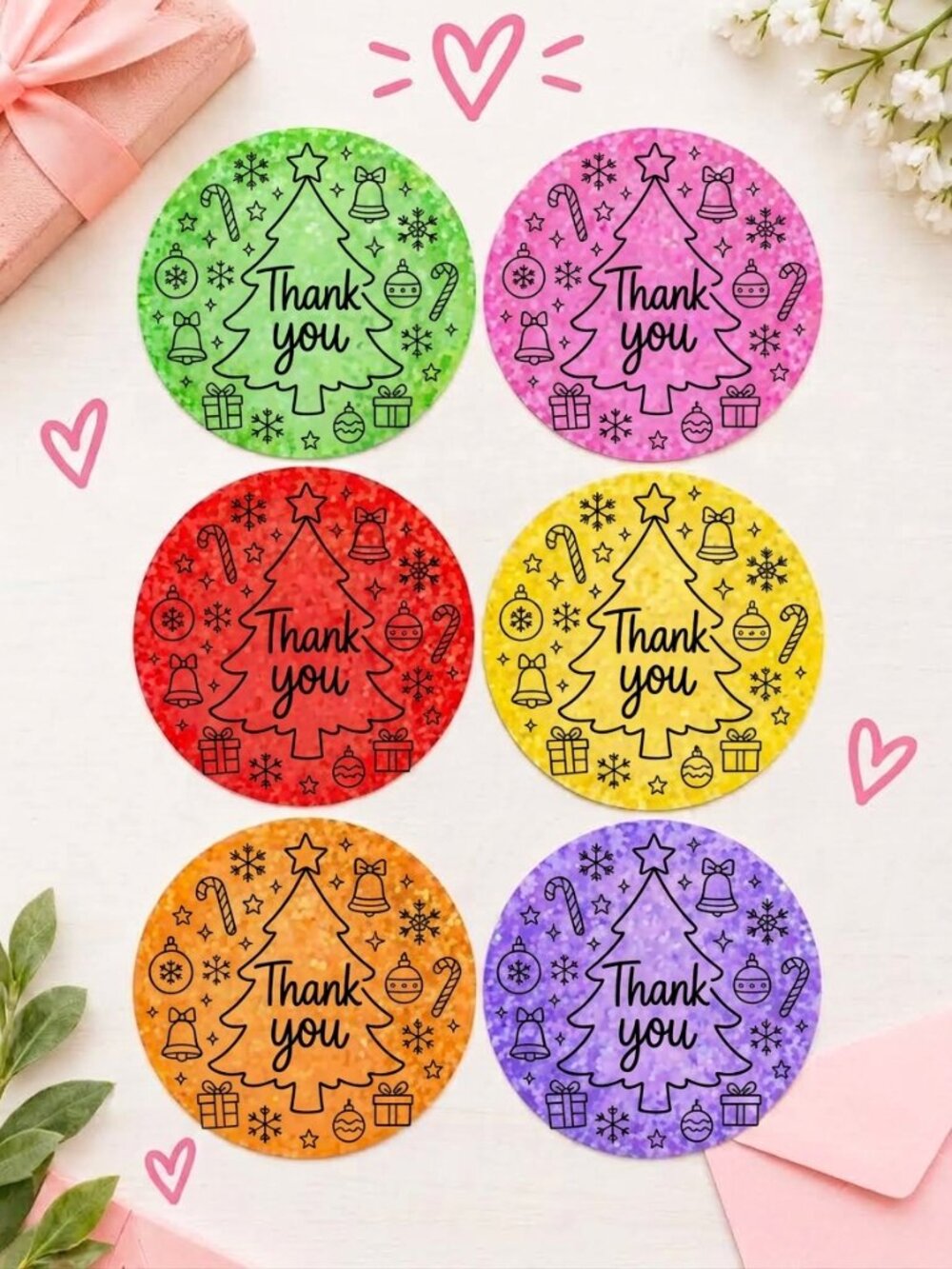100 Thermal Thank you Stickers 2" | Christmas Stickers